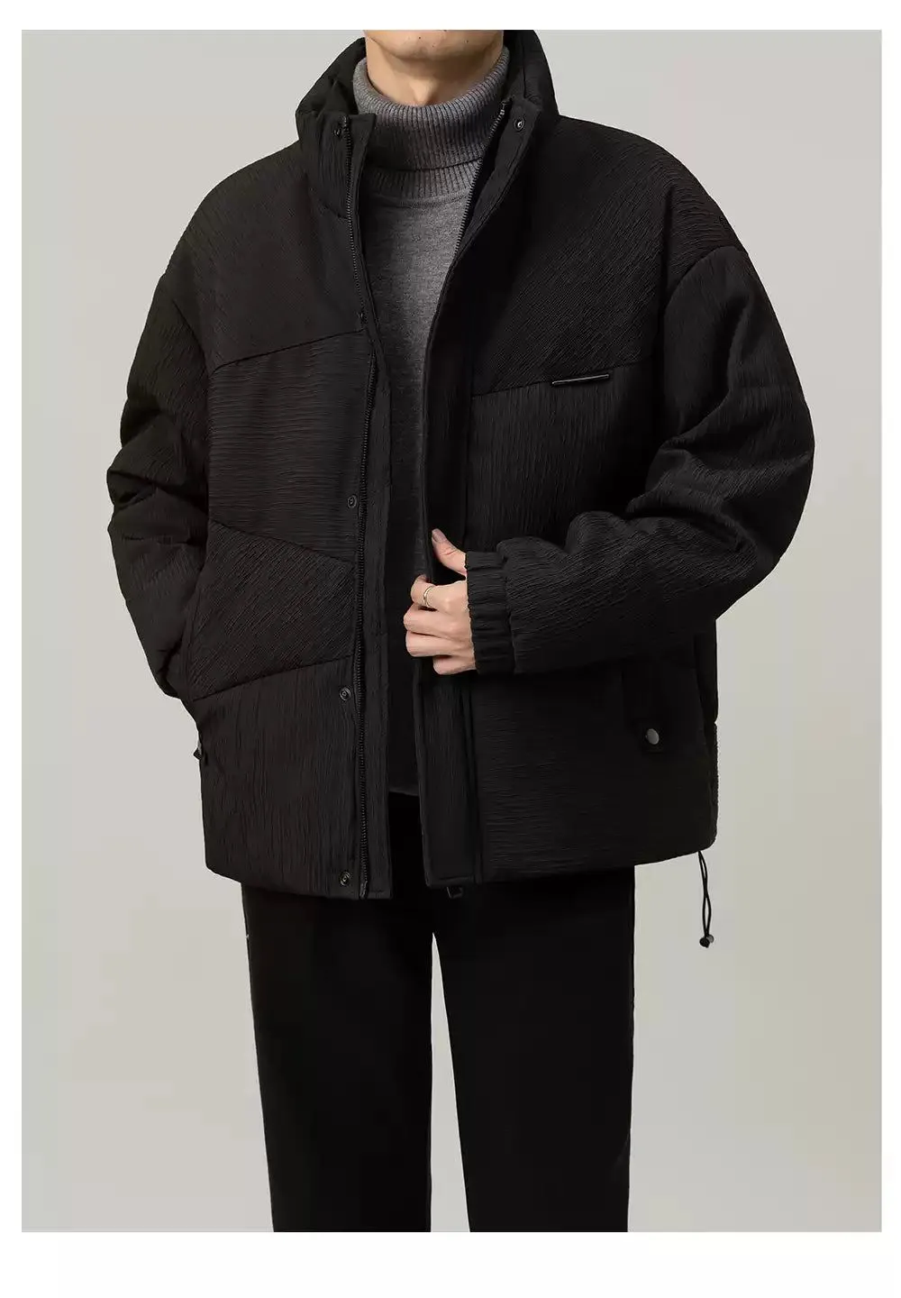 Zhou Stand Collar Textured Short Down Jacket