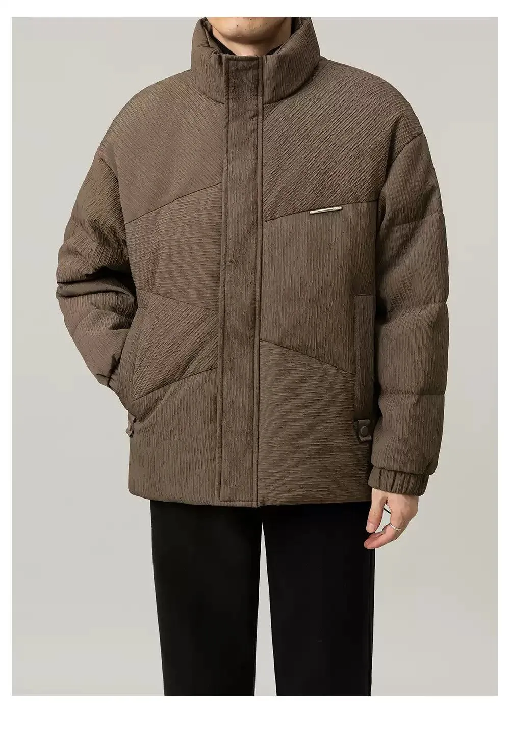 Zhou Stand Collar Textured Short Down Jacket