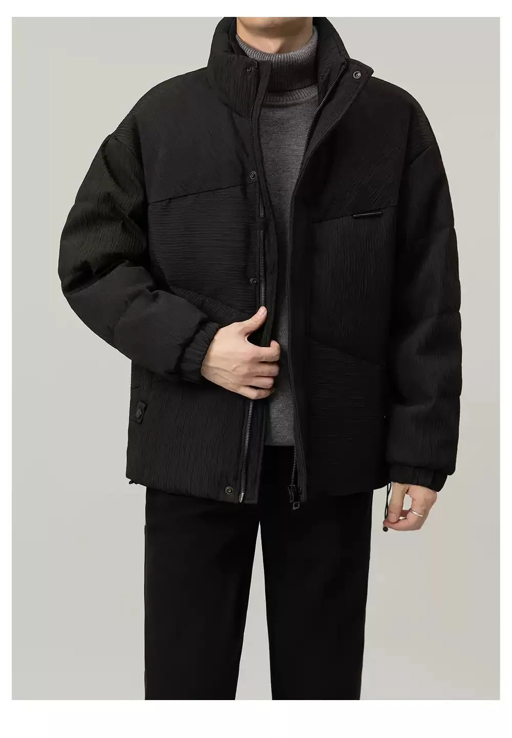 Zhou Stand Collar Textured Short Down Jacket